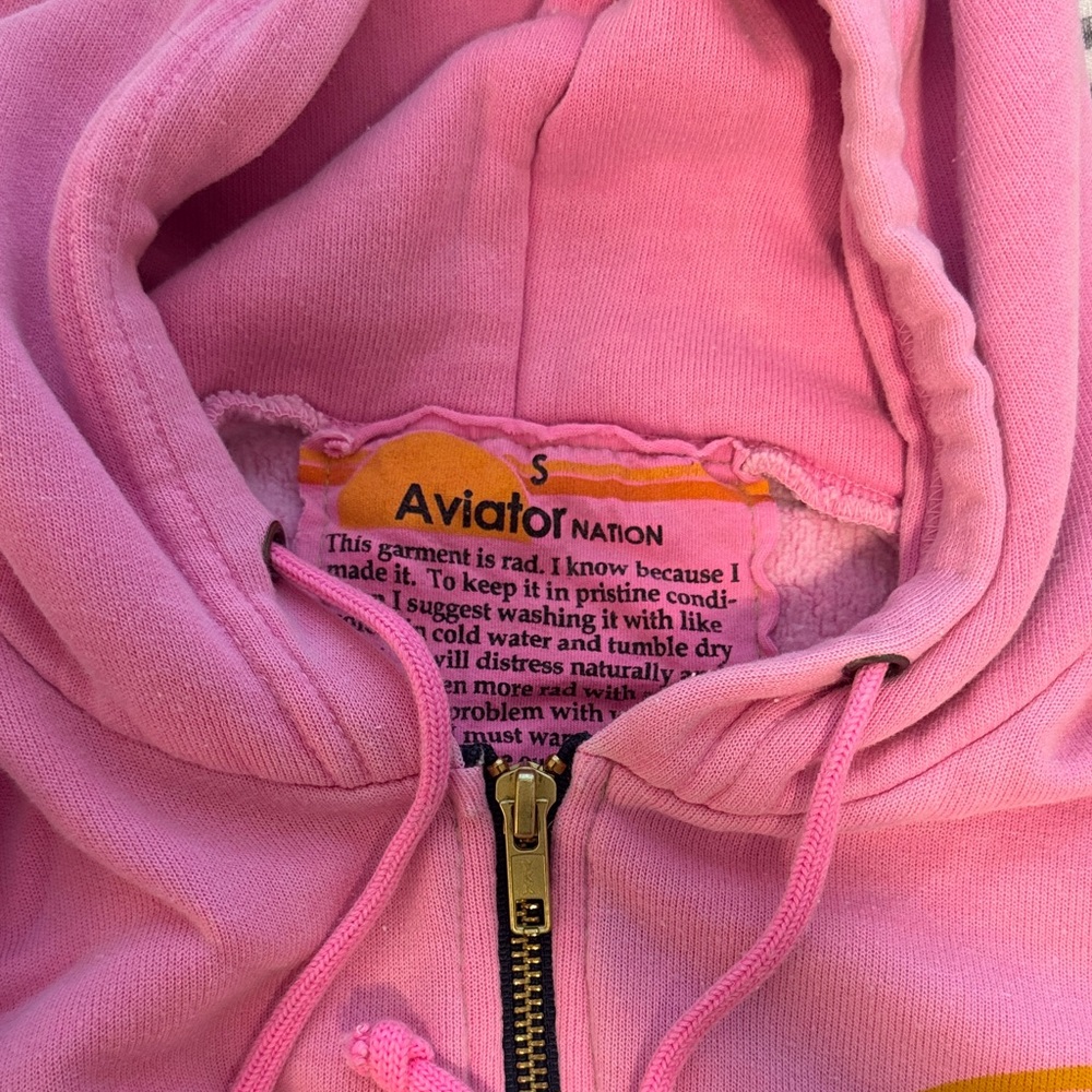 Aviator Nation Pink Zip Hoodie with Rainbow Logo - Picture 3 of 9
